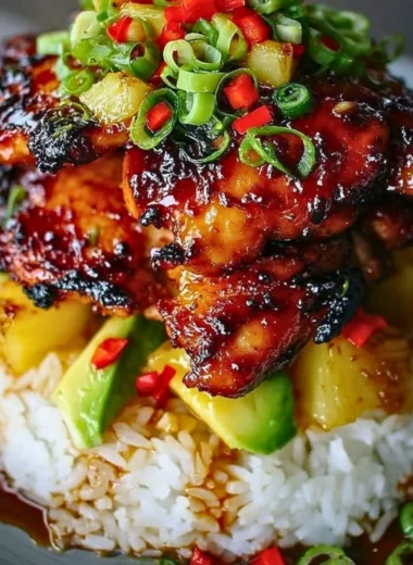 Delicious Hawaiian Turn Turn Chicken Stack served with tropical ingredients.