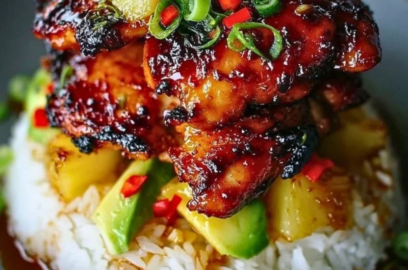 Delicious Hawaiian Turn Turn Chicken Stack served with tropical ingredients.