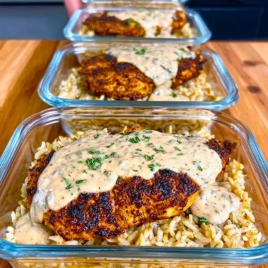 Creamy Cajun chicken and rice dish with spices and herbs