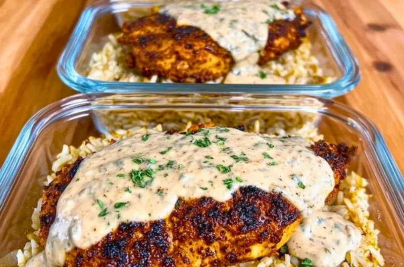 Creamy Cajun chicken and rice dish with spices and herbs