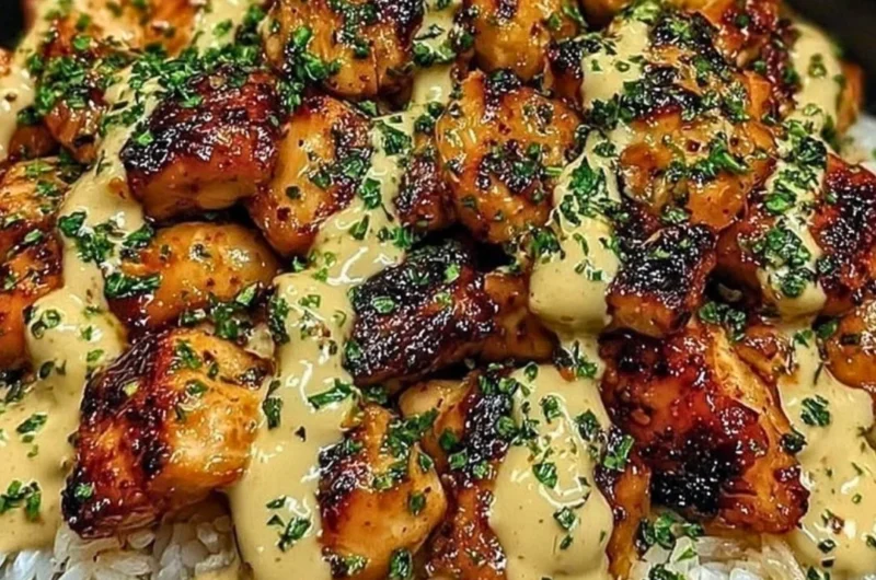 Honey Sriracha Chicken Rice Bowls with creamy lime sauce