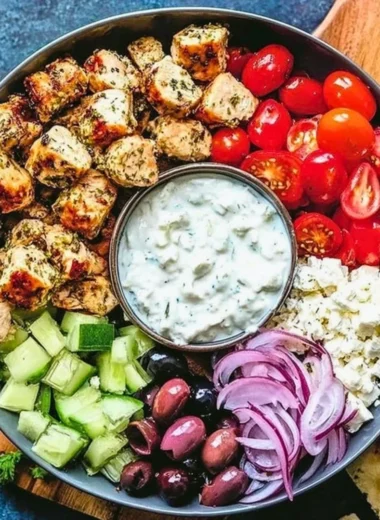 Delicious low-carb keto Greek chicken bowls with fresh ingredients
