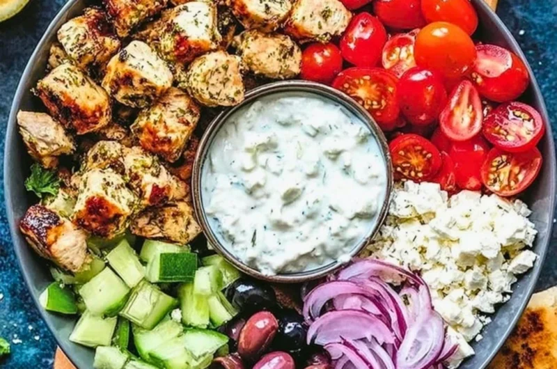 Delicious low-carb keto Greek chicken bowls with fresh ingredients