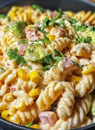 Delicious Mexican Street Corn Pasta Salad with vibrant toppings and flavors