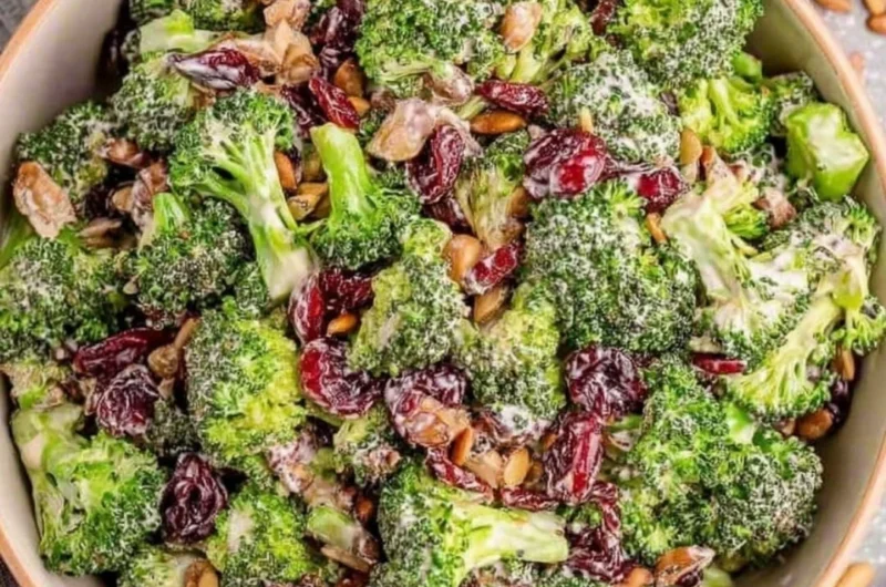 Delicious and fresh keto-friendly broccoli salad served in a bowl