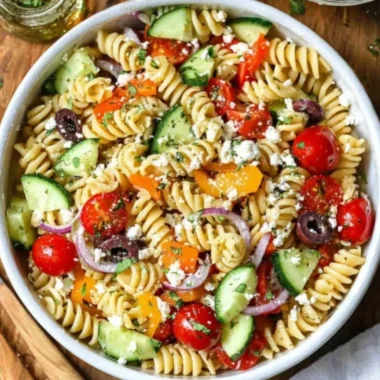 Delicious summer pasta salad featuring fresh ingredients and vibrant colors.