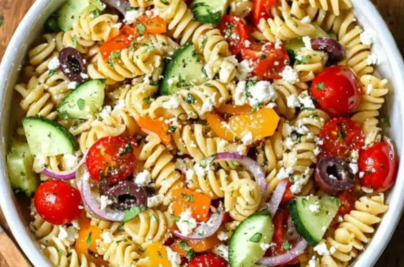 Delicious summer pasta salad featuring fresh ingredients and vibrant colors.