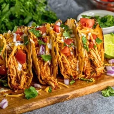 Slow cooker shredded chicken tacos served with fresh toppings