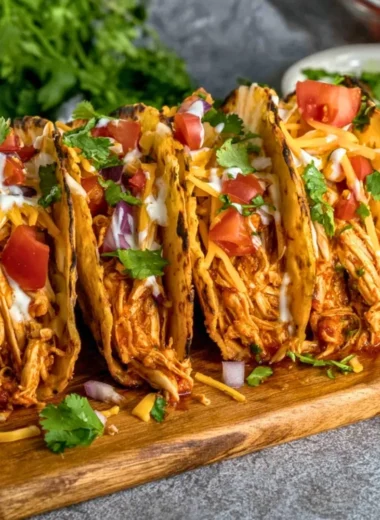 Slow cooker shredded chicken tacos served with fresh toppings
