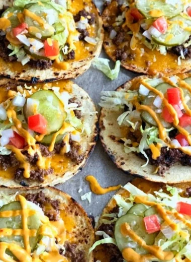 Delicious smashed cheeseburger tacos served with fresh toppings