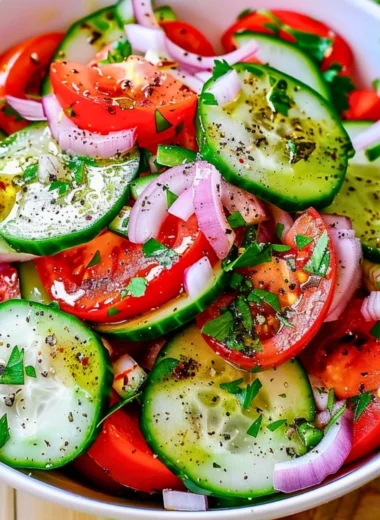 Refreshing Tomato Cucumber Salad with vibrant colors and healthy ingredients.