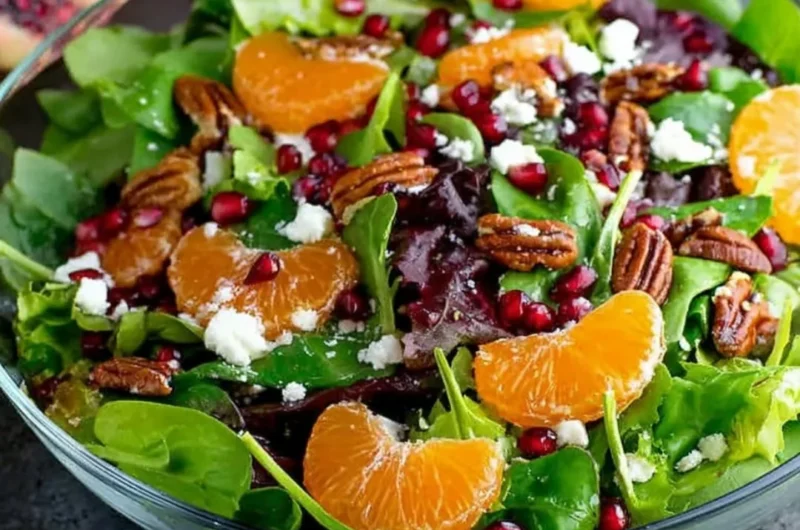 Colorful winter salad with seasonal greens and toppings