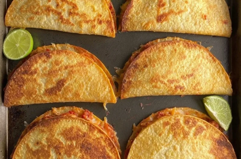 Delicious baked chicken tacos served with fresh toppings in a crispy shell.