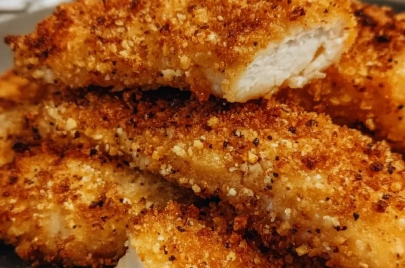 Crispy air fryer ranch chicken tenders on a plate ready to serve.