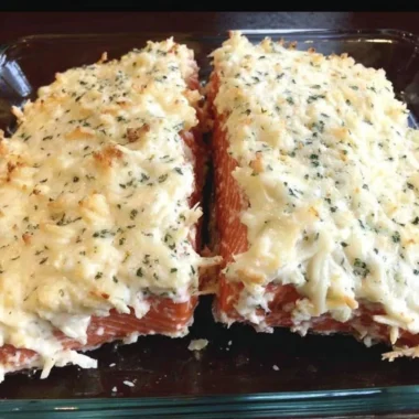 Baked Salmon with Mayo and Parmesan Herb Crust on a plate