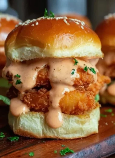 Delicious Bang Bang Chicken Sliders served on a platter