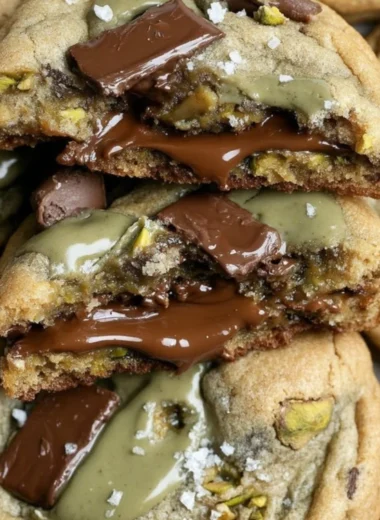 Delicious Brown Butter Pistachio Chocolate Chip Cookies on a plate.