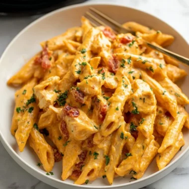 Delicious Buffalo Chicken Pasta served in a bowl with toppings