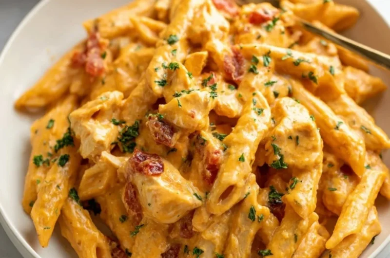 Delicious Buffalo Chicken Pasta served in a bowl with toppings