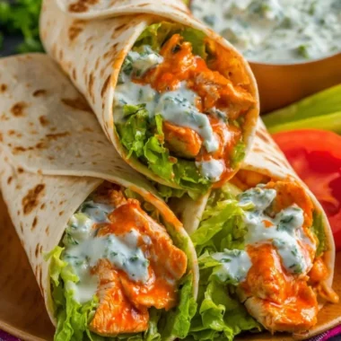 Buffalo Chicken Wraps with fresh ingredients and spicy sauce