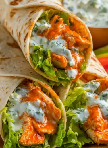 Buffalo Chicken Wraps with fresh ingredients and spicy sauce