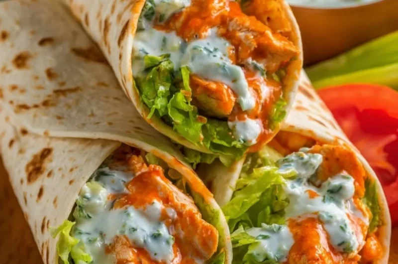 Buffalo Chicken Wraps with fresh ingredients and spicy sauce