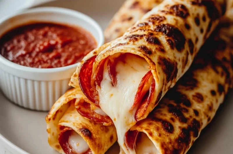 Delicious cheesy pepperoni roll-ups served on a plate