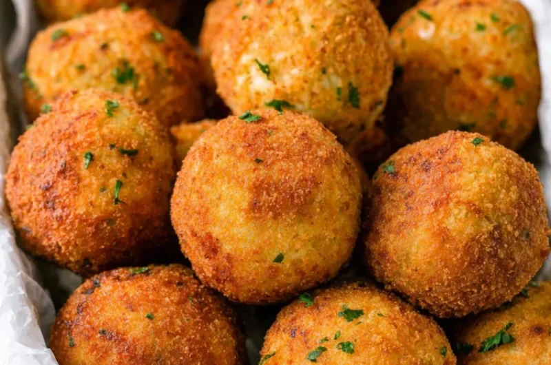 Delicious cheesy rice balls (arancini) served golden and crispy