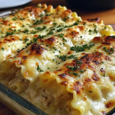 Plate of Chicken Alfredo Lasagna Rolls garnished with parsley