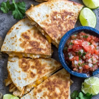 Delicious Chicken Quesadillas with grilled chicken and melted cheese