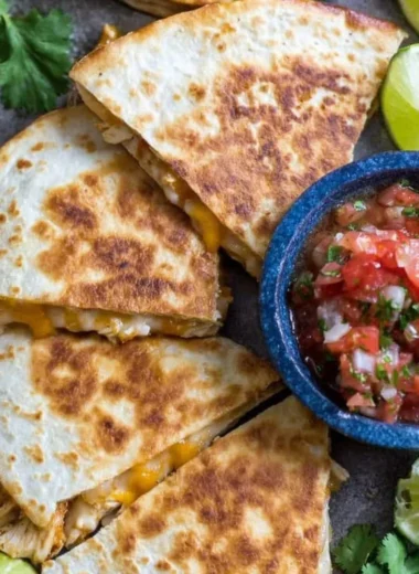 Delicious Chicken Quesadillas with grilled chicken and melted cheese