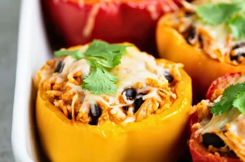 Delicious chicken stuffed peppers ready to be served for dinner