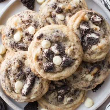 Delicious Cookies and Cream Cookies on a plate, ready to be enjoyed.