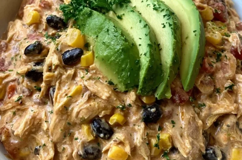 Delicious Crock Pot Fiesta Chicken served with colorful toppings.