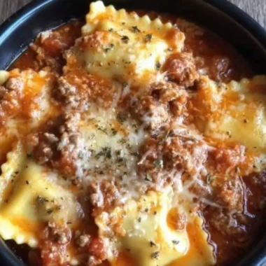 Delicious crockpot ravioli lasagna served in a bowl