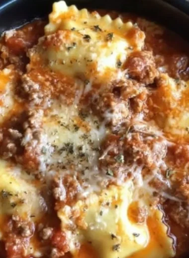 Delicious crockpot ravioli lasagna served in a bowl