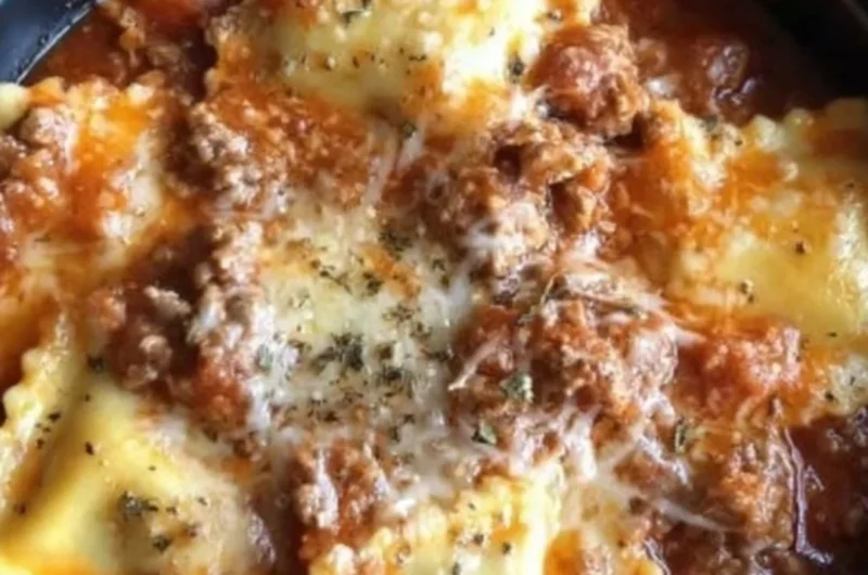 Delicious crockpot ravioli lasagna served in a bowl