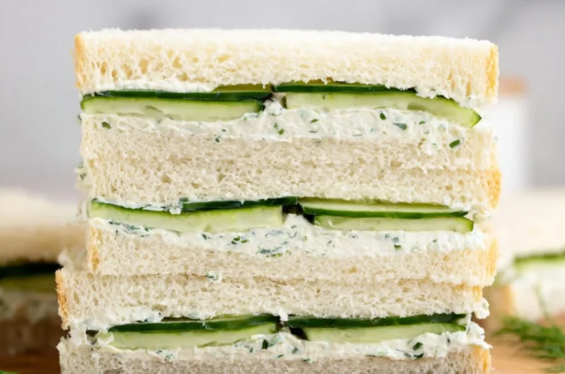 Delicious cucumber sandwich served on a plate, perfect for afternoon tea.