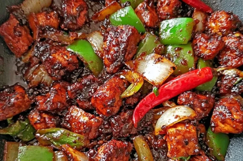 Delicious easy black pepper chicken dish served on a plate.