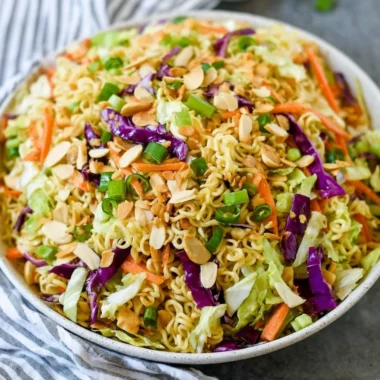Hearty Ramen Noodle Salad with fresh vegetables and savory dressing