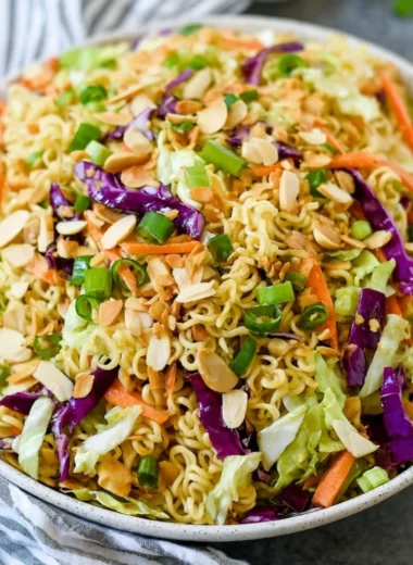 Hearty Ramen Noodle Salad with fresh vegetables and savory dressing