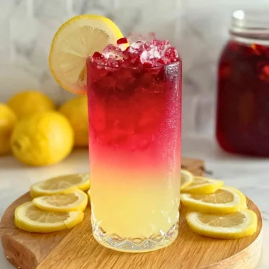 Glass of refreshing Hibiscus Water with a vibrant red hue