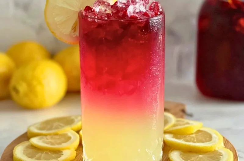 Glass of refreshing Hibiscus Water with a vibrant red hue