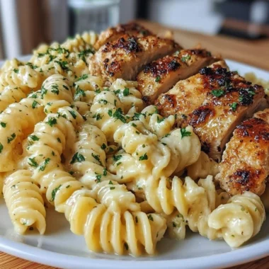 Delicious Honey Garlic Chicken Pasta topped with fresh herbs and garnished.