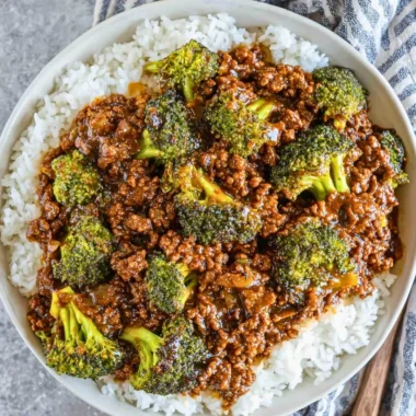 Honey Garlic Beef with Broccoli dish prepared in a skillet.