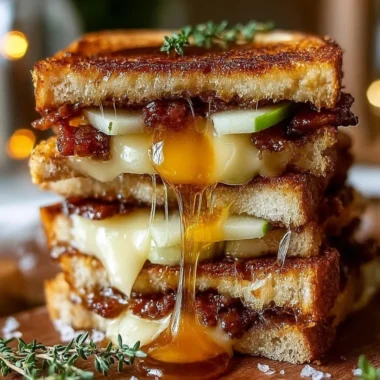 Melty grilled cheese with hot honey, apple, cheddar, and crispy bacon