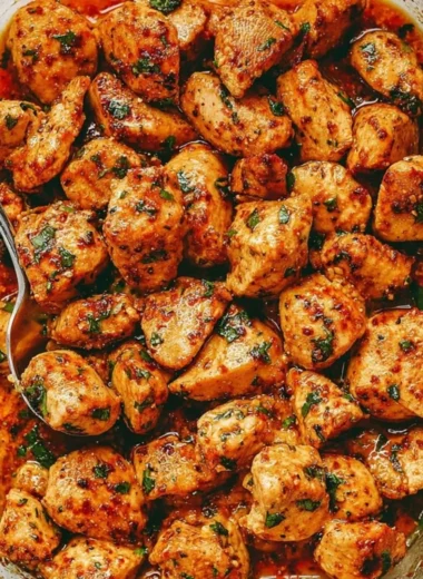 Deliciously juicy oven baked chicken bites on a plate