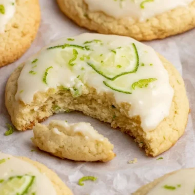 Delicious Key Lime Cookies arranged on a plate with lime slices