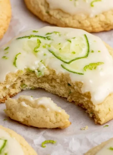 Delicious Key Lime Cookies arranged on a plate with lime slices