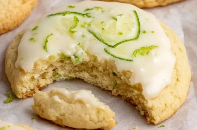 Delicious Key Lime Cookies arranged on a plate with lime slices